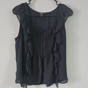 Express Black Ruffled Button-Down Blouse